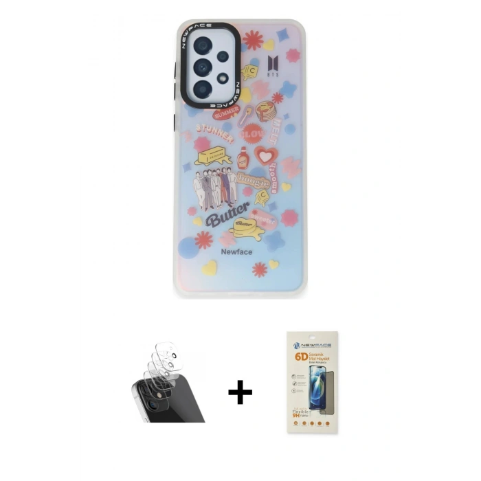 MARSİLYAN™- Galaxy A33 5G Kılıf Siluet Çizgi Koleksiyonu - Siyah 6D Mat Seramik Hayalet Nano Ekran Koruyucu + Kamera Lens Koruma Cam - SF