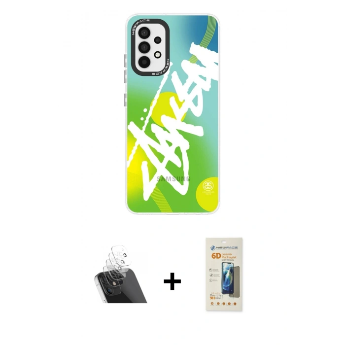 MARSİLYAN™- Galaxy A33 5G Kılıf Siluet Çizgi Koleksiyonu - Siyah 6D Mat Seramik Hayalet Nano Ekran Koruyucu + Kamera Lens Koruma Cam - SF