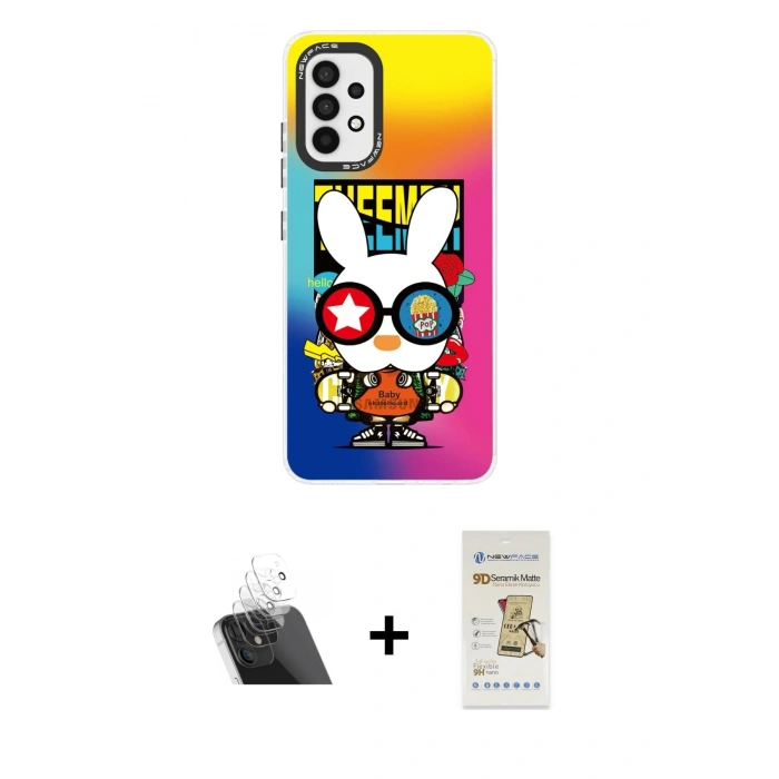 MARSİLYAN™- Galaxy A33 5G Kılıf Siluet Çizgi Koleksiyonu - Siyah Mat Seramik Nano Ekran Koruyucu + Kamera Lens Koruma Cam - SF