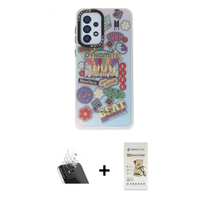 MARSİLYAN™- Galaxy A33 5G Kılıf Siluet Çizgi Koleksiyonu - Siyah Mat Seramik Nano Ekran Koruyucu + Kamera Lens Koruma Cam - SF