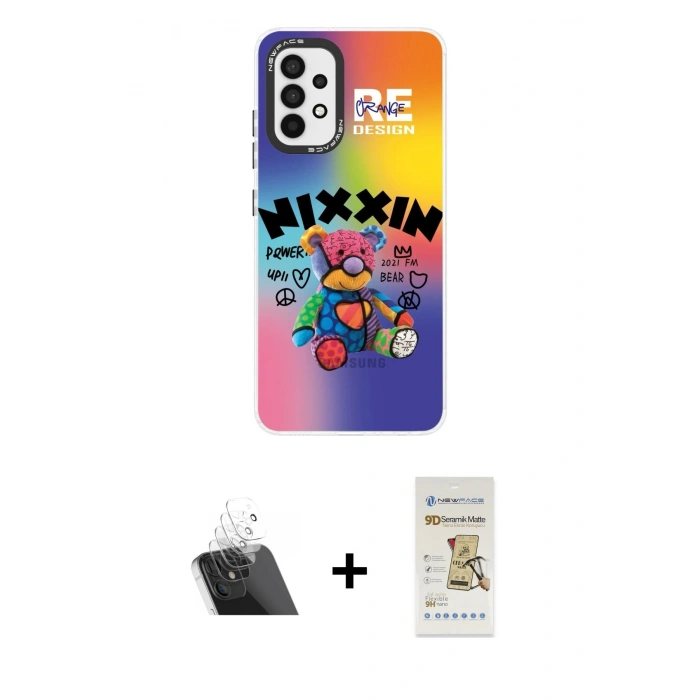 MARSİLYAN™- Galaxy A33 5G Kılıf Siluet Çizgi Koleksiyonu - Siyah Mat Seramik Nano Ekran Koruyucu + Kamera Lens Koruma Cam - SF