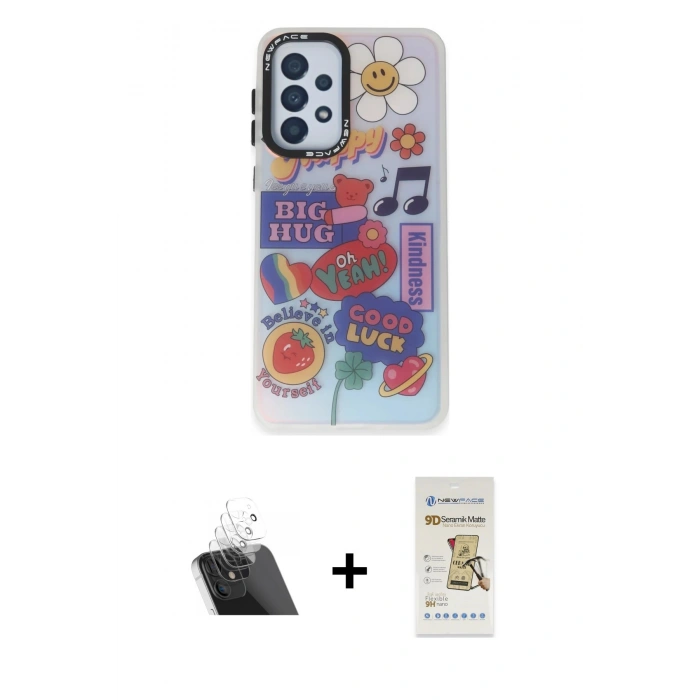 MARSİLYAN™- Galaxy A33 5G Kılıf Siluet Çizgi Koleksiyonu - Siyah Mat Seramik Nano Ekran Koruyucu + Kamera Lens Koruma Cam - SF