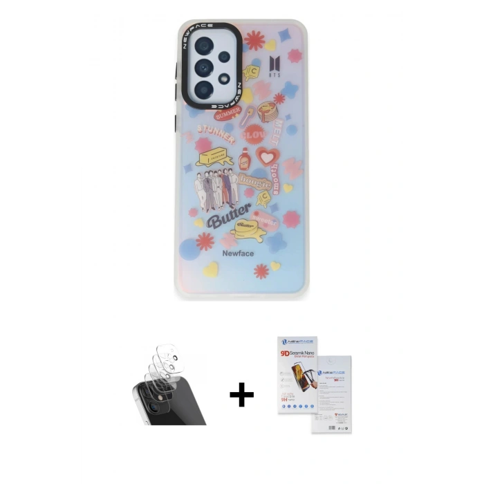 MARSİLYAN™- Galaxy A33 5G Kılıf Siluet Çizgi Koleksiyonu - Siyah Seramik Nano Ekran Koruyucu + Kamera Lens Koruma Cam - SF