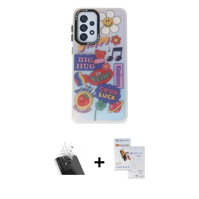 MARSİLYAN™- Galaxy A33 5G Kılıf Siluet Çizgi Koleksiyonu - Siyah Seramik Nano Ekran Koruyucu + Kamera Lens Koruma Cam - SF