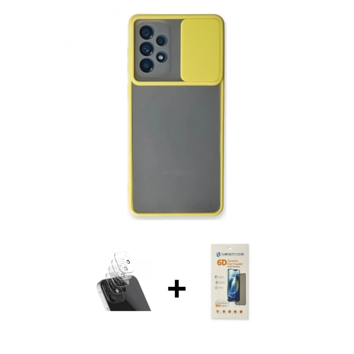 MARSİLYAN™- Galaxy A33 5G Kılıf Vadi Çizgi - Siyah 6D Mat Seramik Hayalet Nano Ekran Koruyucu + Kamera Lens Koruma Cam - SF