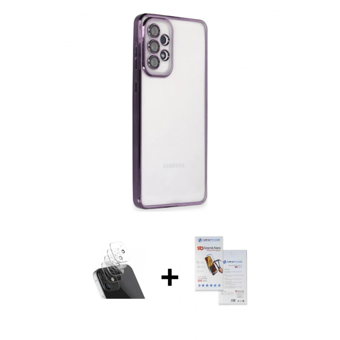 MARSİLYAN™- Galaxy A33 5G Kılıf Vadi Minimal - Siyah Seramik Nano Ekran Koruyucu + Kamera Lens Koruma Cam - SF