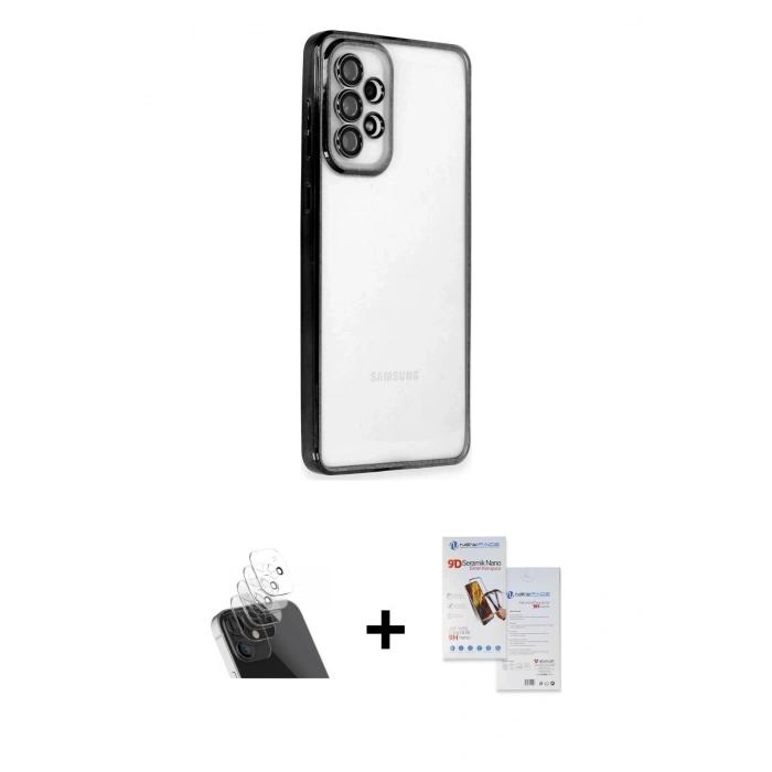 MARSİLYAN™- Galaxy A33 5G Kılıf Vadi Minimal - Siyah Seramik Nano Ekran Koruyucu + Kamera Lens Koruma Cam - SF