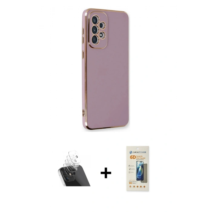 MARSİLYAN™- Galaxy A33 5G Kılıf Yankı Serisi - Siyah 6D Mat Seramik Hayalet Nano Ekran Koruyucu + Kamera Lens Koruma Cam - SF