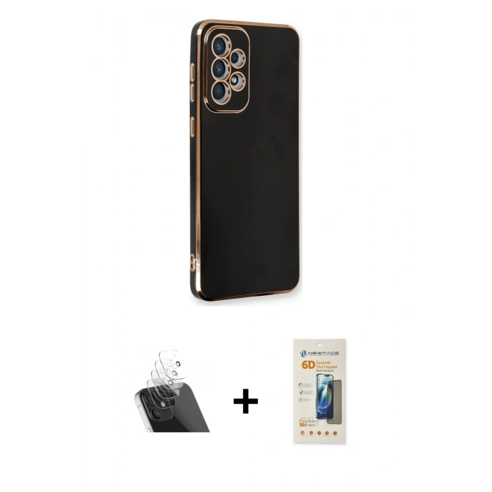 MARSİLYAN™- Galaxy A33 5G Kılıf Yankı Serisi - Siyah 6D Mat Seramik Hayalet Nano Ekran Koruyucu + Kamera Lens Koruma Cam - SF