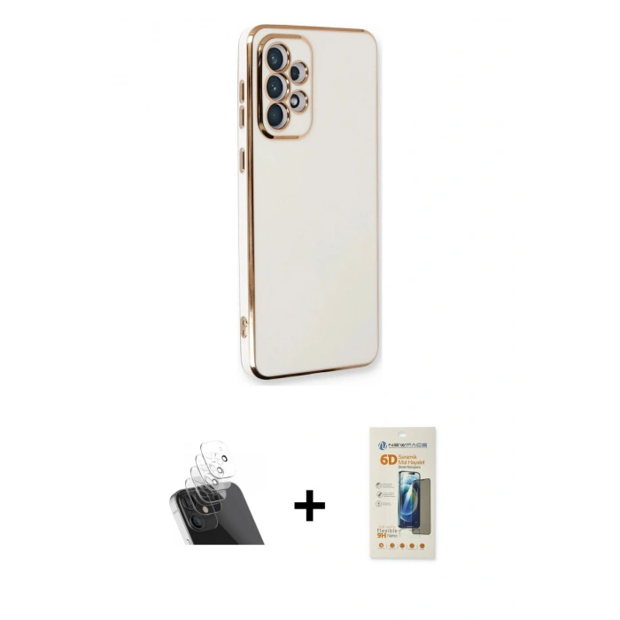 MARSİLYAN™- Galaxy A33 5G Kılıf Yankı Serisi - Siyah 6D Mat Seramik Hayalet Nano Ekran Koruyucu + Kamera Lens Koruma Cam - SF