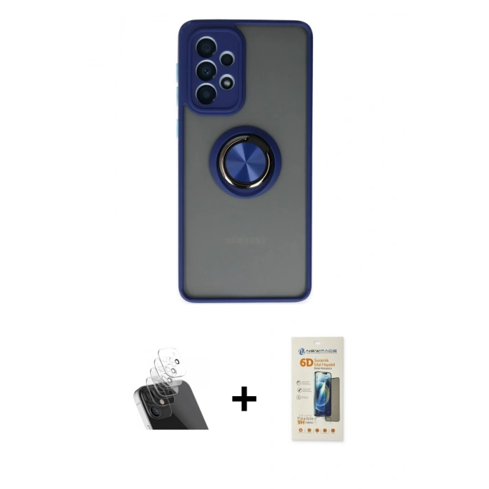 MARSİLYAN™- Galaxy A33 5G Kılıf Yörünge Çizgi - Siyah 6D Mat Seramik Hayalet Nano Ekran Koruyucu + Kamera Lens Koruma Cam - SF