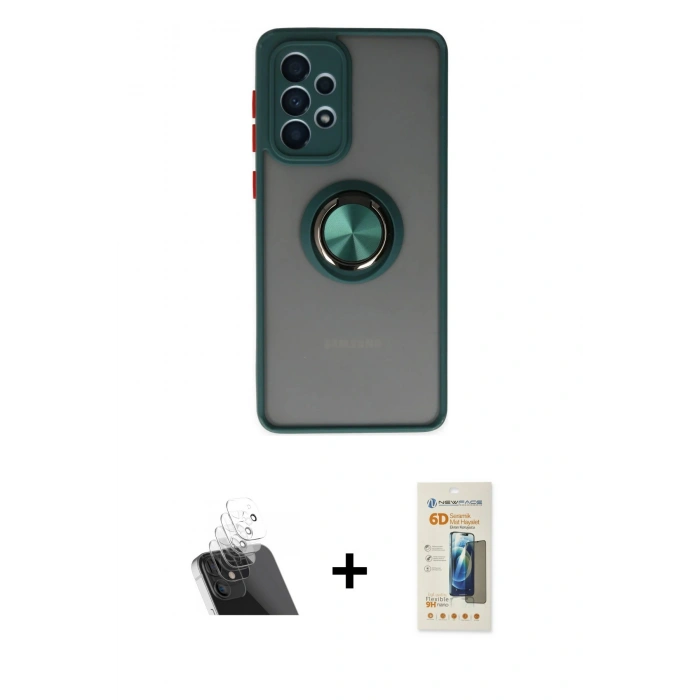 MARSİLYAN™- Galaxy A33 5G Kılıf Yörünge Çizgi - Siyah 6D Mat Seramik Hayalet Nano Ekran Koruyucu + Kamera Lens Koruma Cam - SF