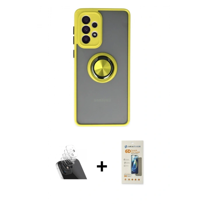 MARSİLYAN™- Galaxy A33 5G Kılıf Yörünge Çizgi - Siyah 6D Mat Seramik Hayalet Nano Ekran Koruyucu + Kamera Lens Koruma Cam - SF