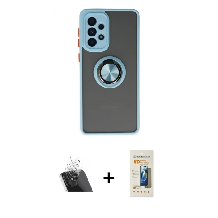 MARSİLYAN™- Galaxy A33 5G Kılıf Yörünge Çizgi - Siyah 6D Mat Seramik Hayalet Nano Ekran Koruyucu + Kamera Lens Koruma Cam - SF