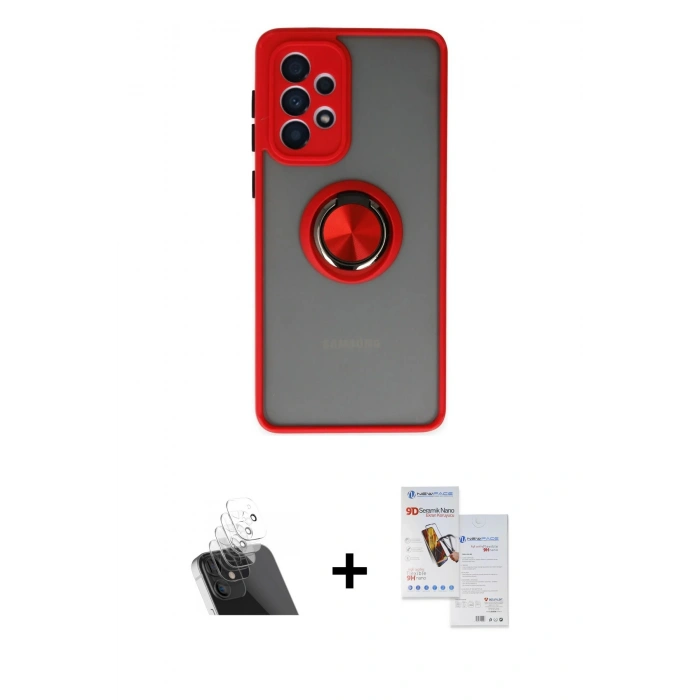 MARSİLYAN™- Galaxy A33 5G Kılıf Yörünge Çizgi - Siyah Seramik Nano Ekran Koruyucu + Kamera Lens Koruma Cam - SF