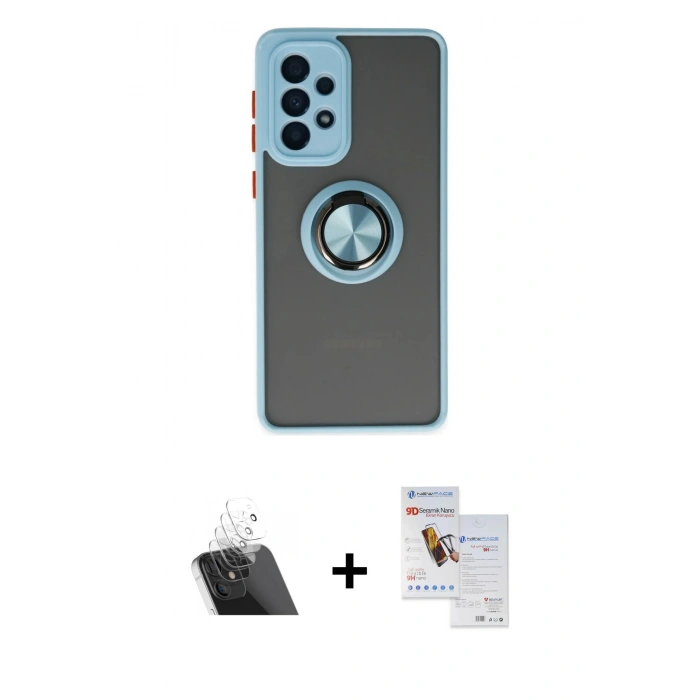 MARSİLYAN™- Galaxy A33 5G Kılıf Yörünge Çizgi - Siyah Seramik Nano Ekran Koruyucu + Kamera Lens Koruma Cam - SF