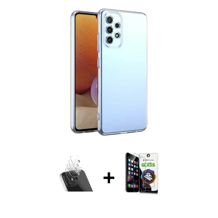 MARSİLYAN™- Galaxy A33 5G Kılıf Zirve Doku - Şeffaf Temperli Cam Ekran Koruyucu + Kamera Lens Koruma Cam - SF