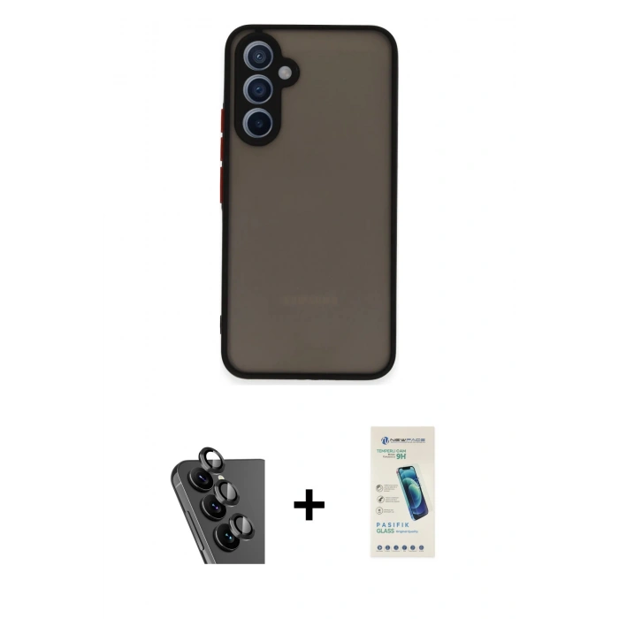 MARSİLYAN™- Galaxy A34 5G Kılıf Ahenk Çizgi Serisi - Şeffaf Pasifik Cam Ekran Koruyucu + Valdez Metal Kamera Lens - SH