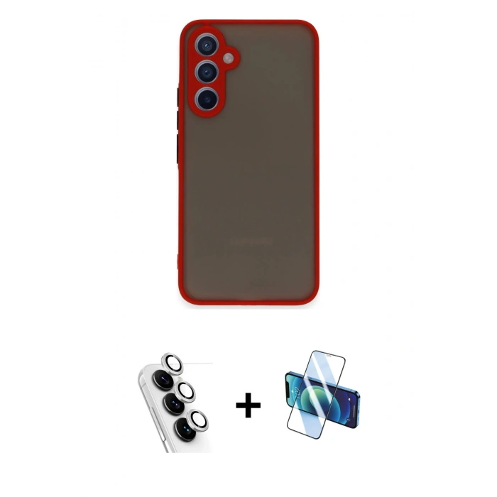MARSİLYAN™- Galaxy A34 5G Kılıf Ahenk Çizgi Serisi - Siyah 3D Antistatik Seramik Nano Ekran Koruyucu + Valdez Metal Kamera Lens - GS