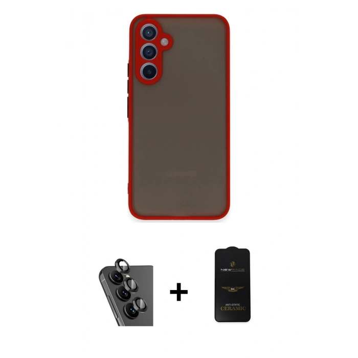 MARSİLYAN™- Galaxy A34 5G Kılıf Ahenk Çizgi Serisi - Siyah 6D Antistatik Mat Seramik Hayalet Nano Ekran Koruyucu + Valdez Metal Kamera Lens - SH