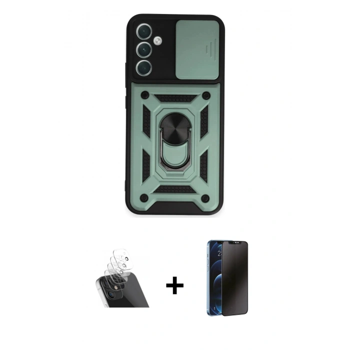 MARSİLYAN™- Galaxy A34 5G Kılıf Ahenk Klasik - Siyah 3D Antistatik Hayalet Cam Ekran Koruyucu + Kamera Lens Koruma Cam - SF