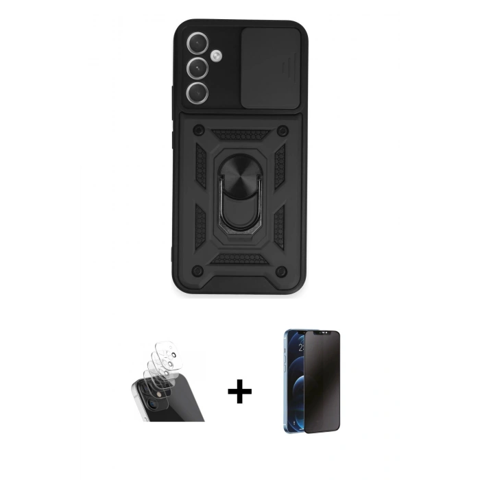 MARSİLYAN™- Galaxy A34 5G Kılıf Ahenk Klasik - Siyah 3D Antistatik Hayalet Cam Ekran Koruyucu + Kamera Lens Koruma Cam - SF