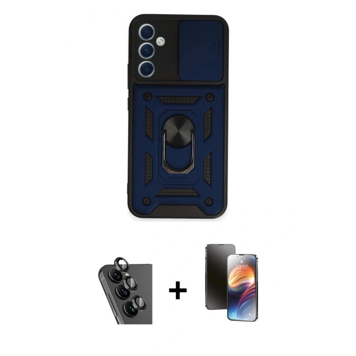 MARSİLYAN™- Galaxy A34 5G Kılıf Ahenk Klasik - Siyah 3D Antistatik Mat Seramik Nano Ekran Koruyucu + Valdez Metal Kamera Lens - SH