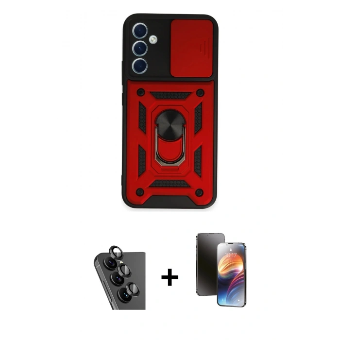 MARSİLYAN™- Galaxy A34 5G Kılıf Ahenk Klasik - Siyah 3D Antistatik Mat Seramik Nano Ekran Koruyucu + Valdez Metal Kamera Lens - SH