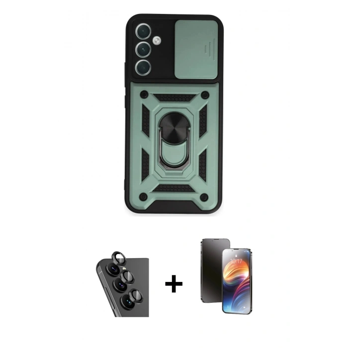 MARSİLYAN™- Galaxy A34 5G Kılıf Ahenk Klasik - Siyah 3D Antistatik Mat Seramik Nano Ekran Koruyucu + Valdez Metal Kamera Lens - SH