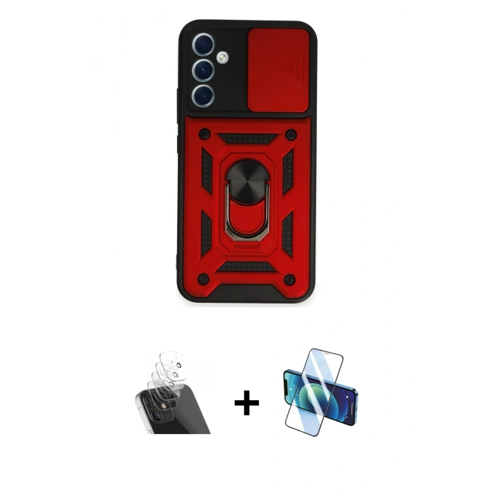MARSİLYAN™- Galaxy A34 5G Kılıf Ahenk Klasik - Siyah 3D Antistatik Seramik Nano Ekran Koruyucu + Kamera Lens Koruma Cam - SF