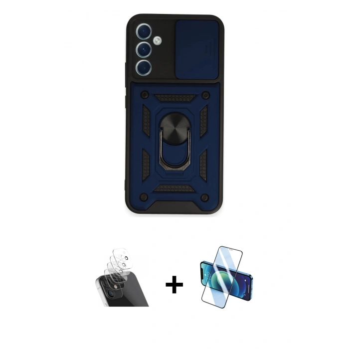MARSİLYAN™- Galaxy A34 5G Kılıf Ahenk Klasik - Siyah 3D Antistatik Seramik Nano Ekran Koruyucu + Kamera Lens Koruma Cam - SF