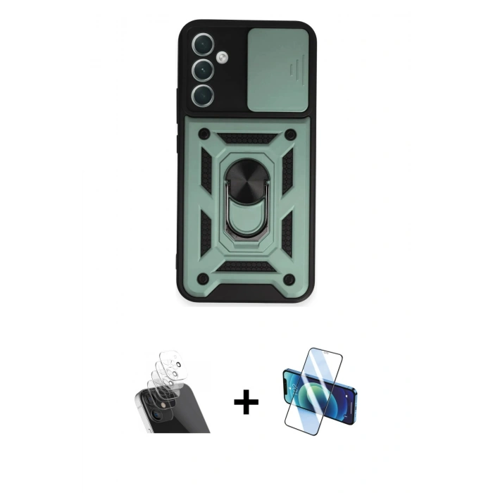 MARSİLYAN™- Galaxy A34 5G Kılıf Ahenk Klasik - Siyah 3D Antistatik Seramik Nano Ekran Koruyucu + Kamera Lens Koruma Cam - SF