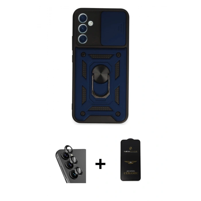 MARSİLYAN™- Galaxy A34 5G Kılıf Ahenk Klasik - Siyah 6D Antistatik Mat Seramik Hayalet Nano Ekran Koruyucu + Valdez Metal Kamera Lens - SH