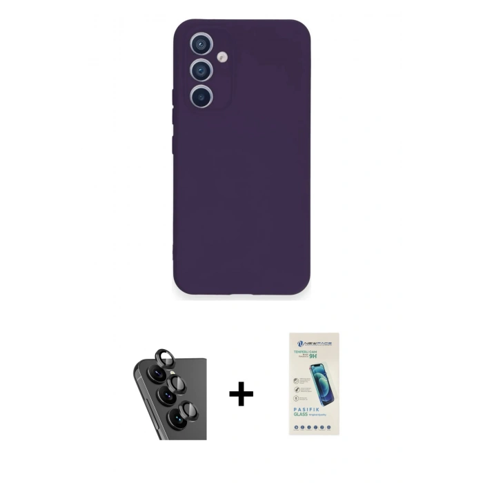 MARSİLYAN™- Galaxy A34 5G Kılıf Ahenk Serisi - Şeffaf Pasifik Cam Ekran Koruyucu + Valdez Metal Kamera Lens - SH