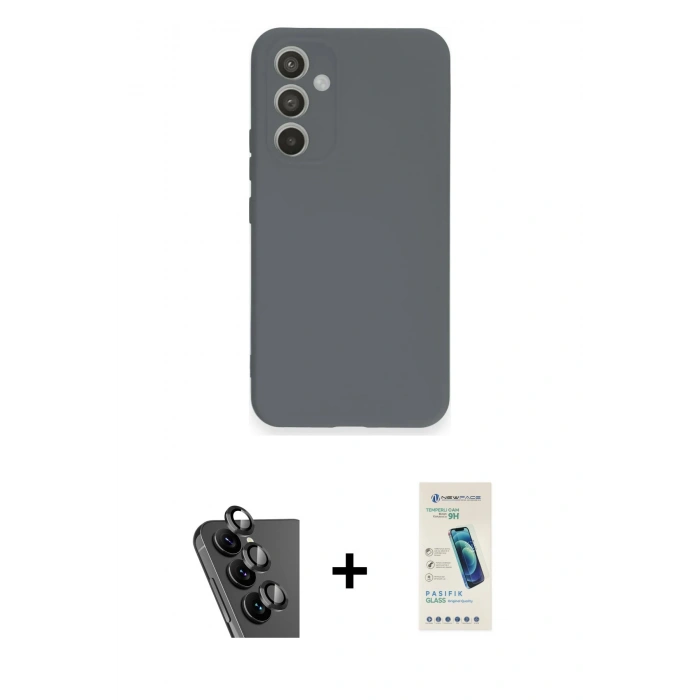 MARSİLYAN™- Galaxy A34 5G Kılıf Ahenk Serisi - Şeffaf Pasifik Cam Ekran Koruyucu + Valdez Metal Kamera Lens - SH