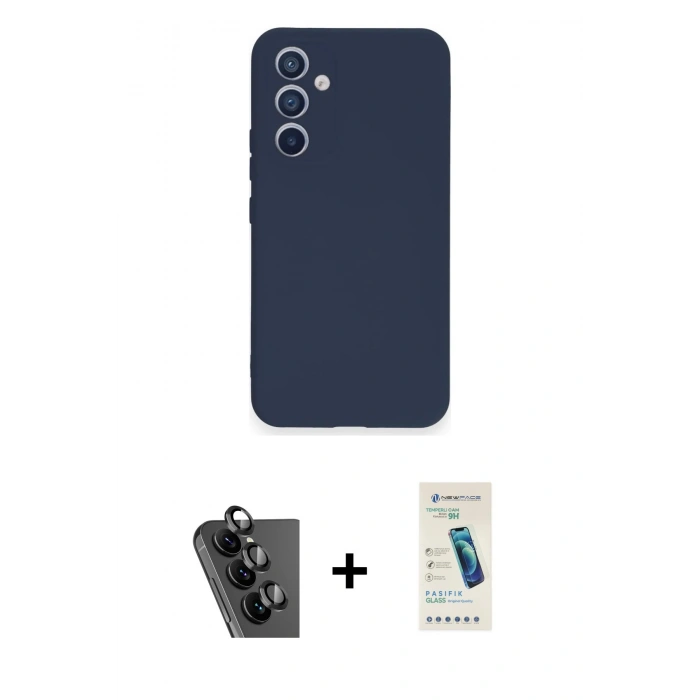 MARSİLYAN™- Galaxy A34 5G Kılıf Ahenk Serisi - Şeffaf Pasifik Cam Ekran Koruyucu + Valdez Metal Kamera Lens - SH