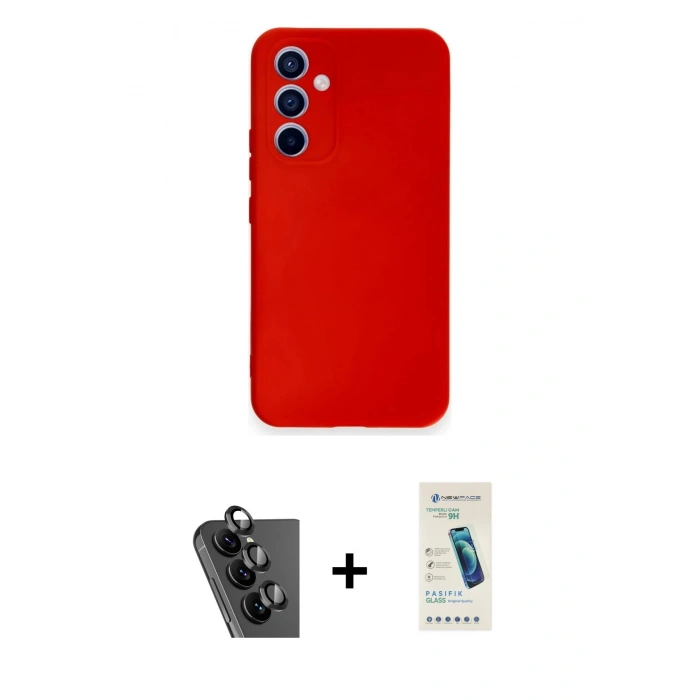 MARSİLYAN™- Galaxy A34 5G Kılıf Ahenk Serisi - Şeffaf Pasifik Cam Ekran Koruyucu + Valdez Metal Kamera Lens - SH
