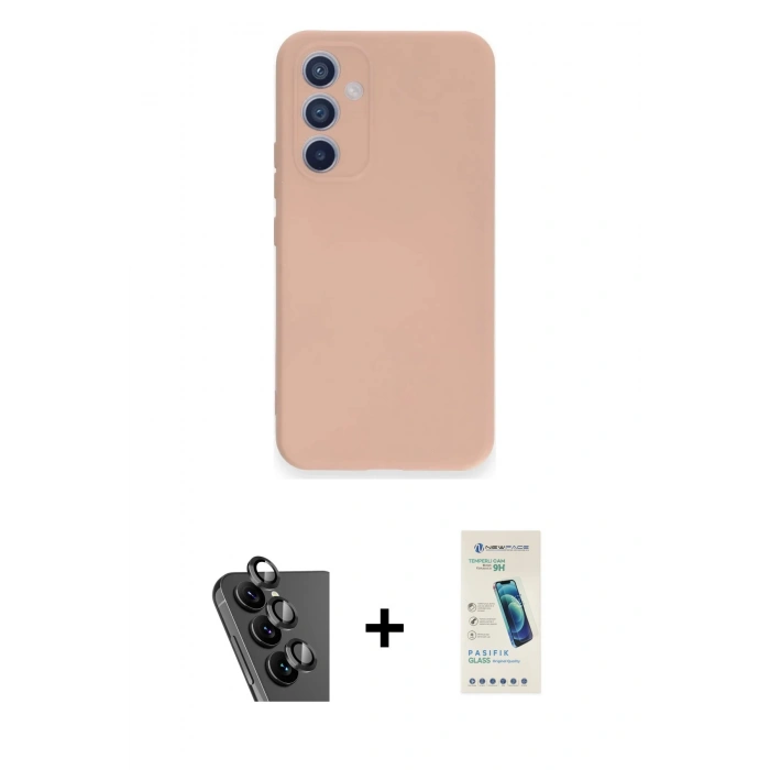 MARSİLYAN™- Galaxy A34 5G Kılıf Ahenk Serisi - Şeffaf Pasifik Cam Ekran Koruyucu + Valdez Metal Kamera Lens - SH
