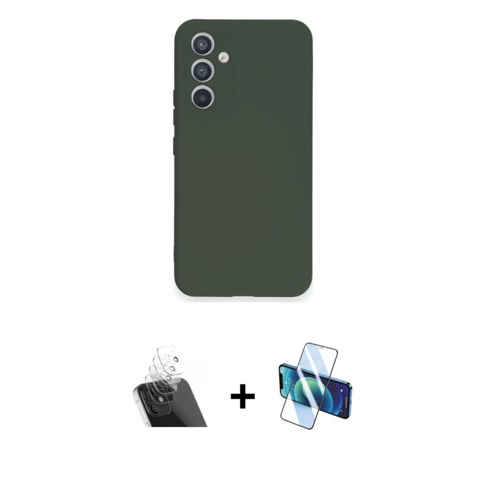 MARSİLYAN™- Galaxy A34 5G Kılıf Ahenk Serisi - Siyah 3D Antistatik Cam Ekran Koruyucu + Kamera Lens Koruma Cam - SF