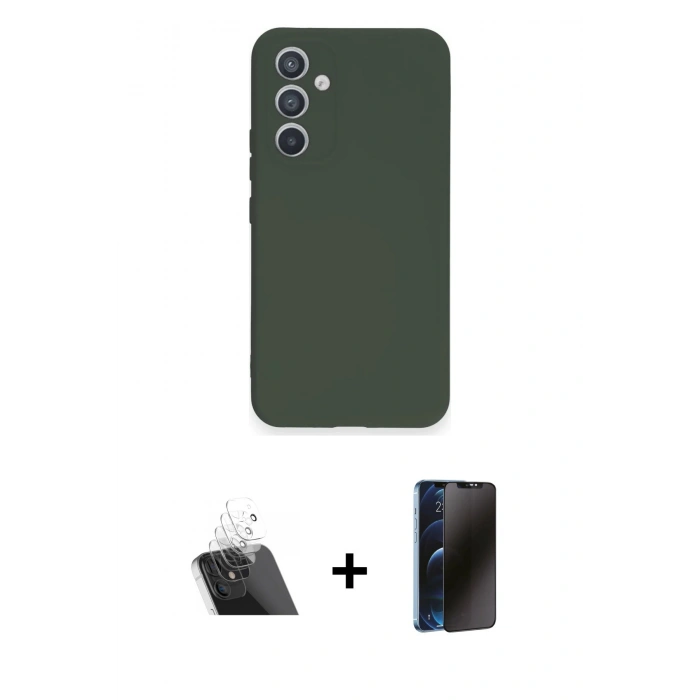 MARSİLYAN™- Galaxy A34 5G Kılıf Ahenk Serisi - Siyah 3D Antistatik Hayalet Cam Ekran Koruyucu + Kamera Lens Koruma Cam - SF