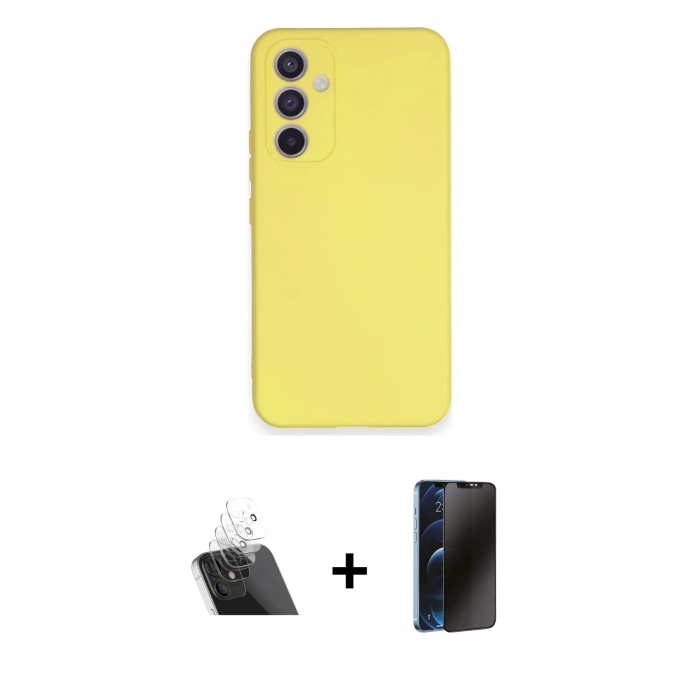 MARSİLYAN™- Galaxy A34 5G Kılıf Ahenk Serisi - Siyah 3D Antistatik Hayalet Cam Ekran Koruyucu + Kamera Lens Koruma Cam - SF