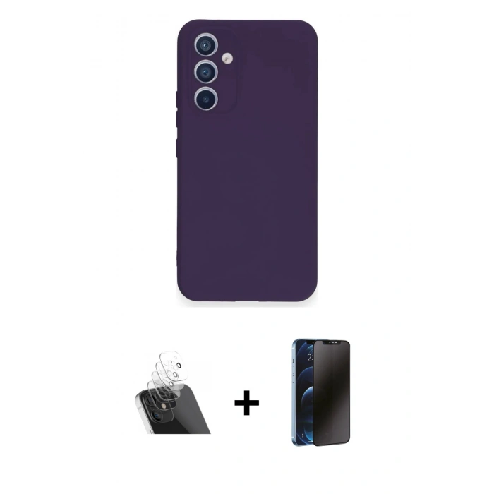 MARSİLYAN™- Galaxy A34 5G Kılıf Ahenk Serisi - Siyah 3D Antistatik Hayalet Cam Ekran Koruyucu + Kamera Lens Koruma Cam - SF