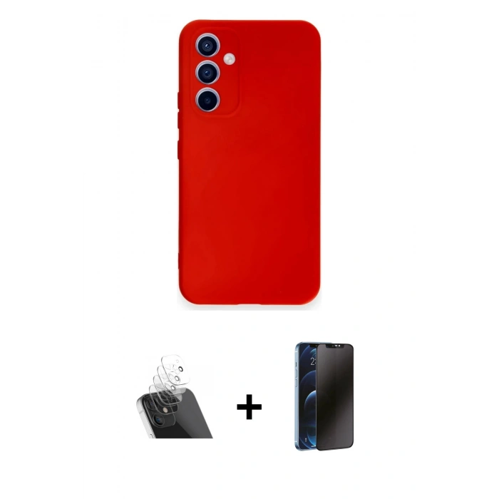 MARSİLYAN™- Galaxy A34 5G Kılıf Ahenk Serisi - Siyah 3D Antistatik Hayalet Cam Ekran Koruyucu + Kamera Lens Koruma Cam - SF