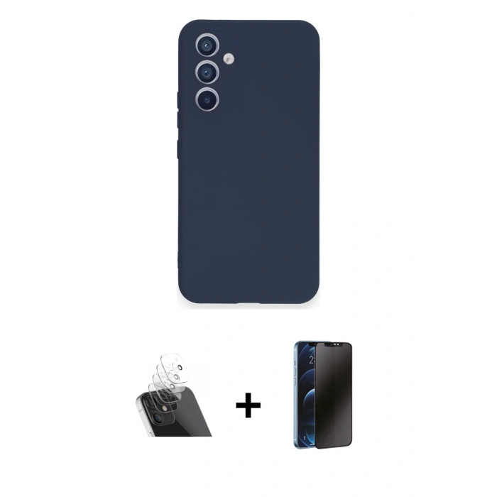 MARSİLYAN™- Galaxy A34 5G Kılıf Ahenk Serisi - Siyah 3D Antistatik Hayalet Cam Ekran Koruyucu + Kamera Lens Koruma Cam - SF