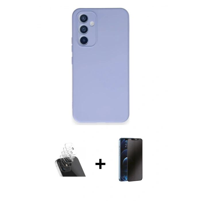 MARSİLYAN™- Galaxy A34 5G Kılıf Ahenk Serisi - Siyah 3D Antistatik Hayalet Cam Ekran Koruyucu + Kamera Lens Koruma Cam - SF
