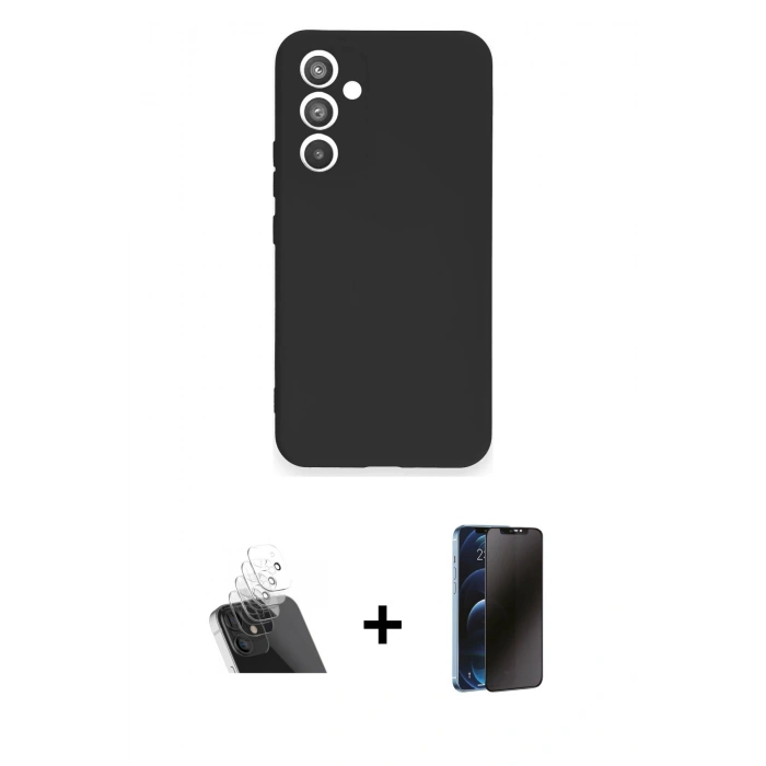 MARSİLYAN™- Galaxy A34 5G Kılıf Ahenk Serisi - Siyah 3D Antistatik Hayalet Cam Ekran Koruyucu + Kamera Lens Koruma Cam - SF