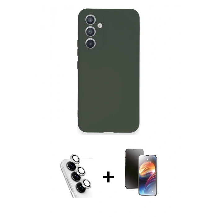 MARSİLYAN™- Galaxy A34 5G Kılıf Ahenk Serisi - Siyah 3D Antistatik Mat Seramik Nano Ekran Koruyucu + Valdez Metal Kamera Lens - GS