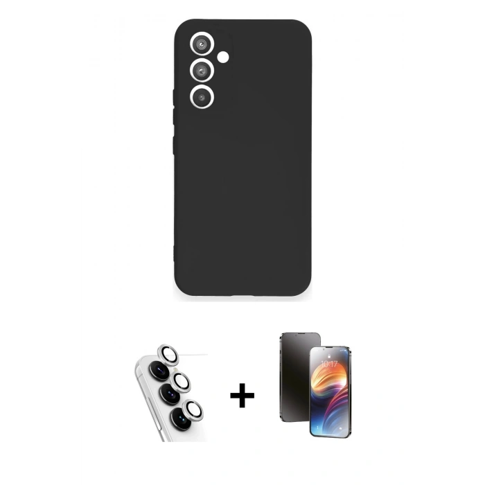 MARSİLYAN™- Galaxy A34 5G Kılıf Ahenk Serisi - Siyah 3D Antistatik Mat Seramik Nano Ekran Koruyucu + Valdez Metal Kamera Lens - GS