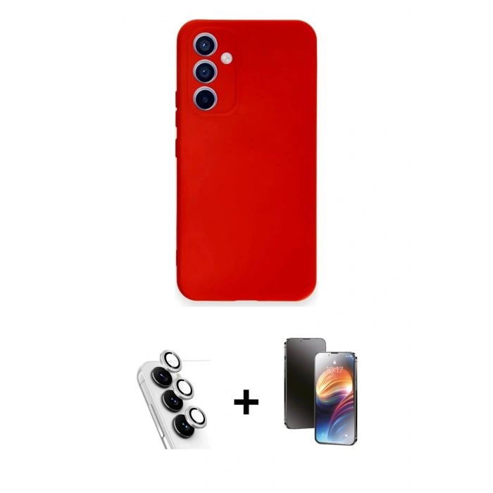 MARSİLYAN™- Galaxy A34 5G Kılıf Ahenk Serisi - Siyah 3D Antistatik Mat Seramik Nano Ekran Koruyucu + Valdez Metal Kamera Lens - GS