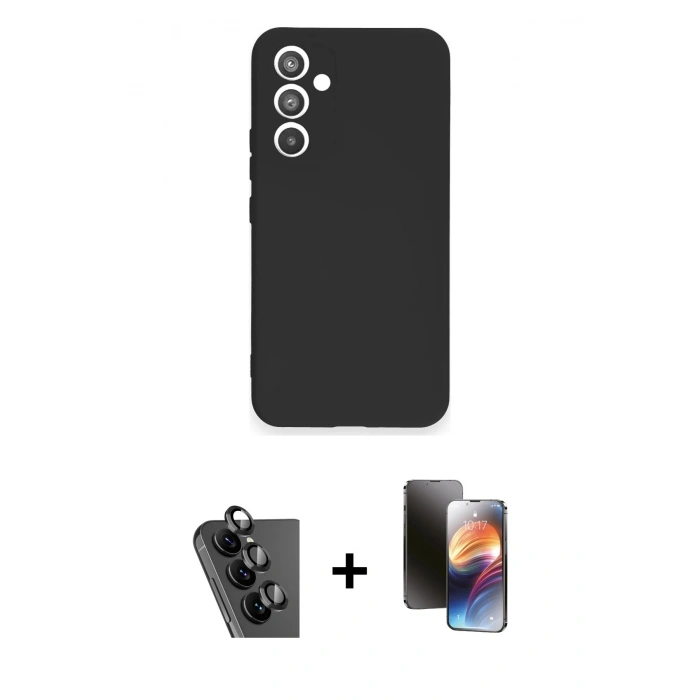 MARSİLYAN™- Galaxy A34 5G Kılıf Ahenk Serisi - Siyah 3D Antistatik Mat Seramik Nano Ekran Koruyucu + Valdez Metal Kamera Lens - SH